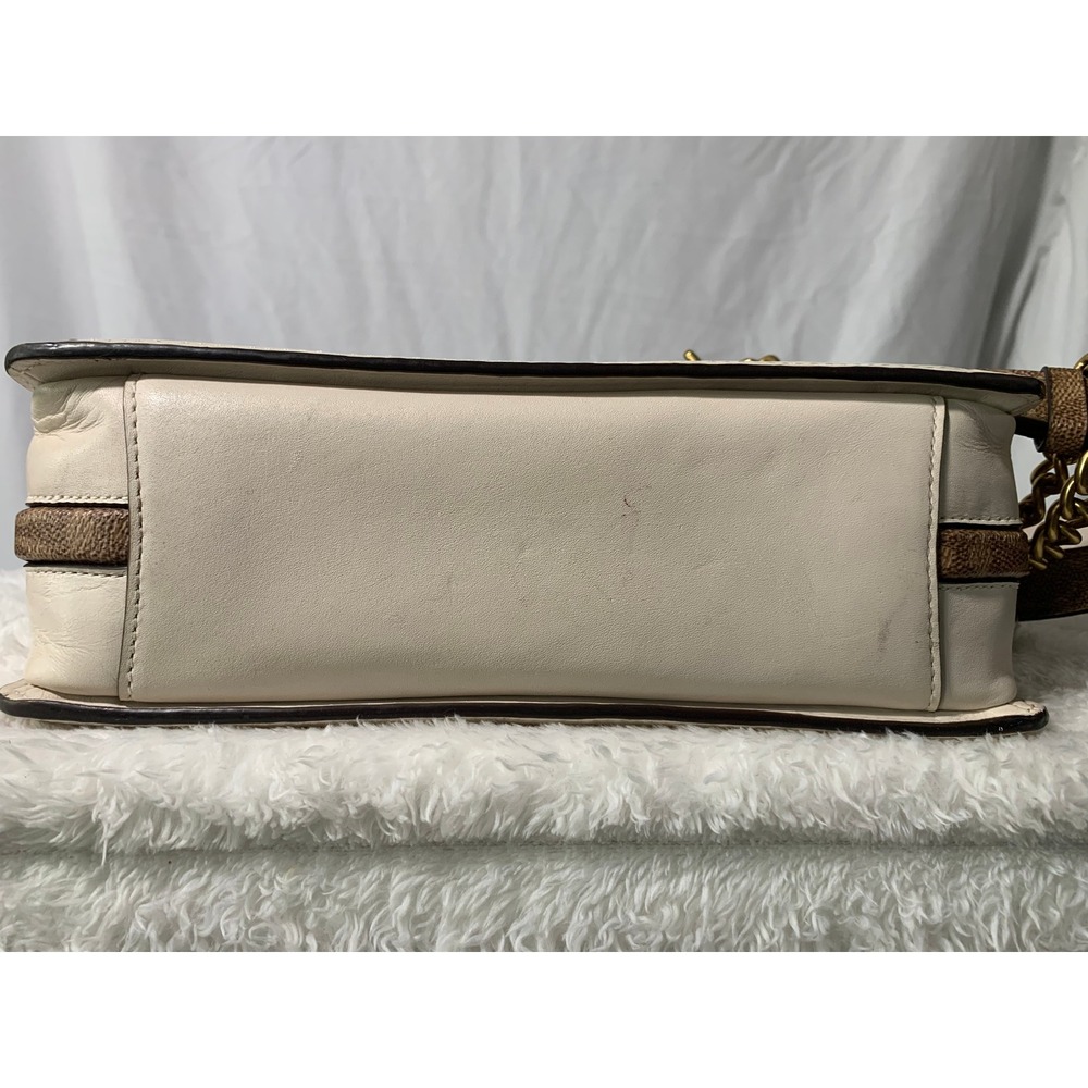 Coach Dreamer Shoulder Bag Chalk White Leather Signature Canvas Gold Chain#866 - Picture 11 of 16